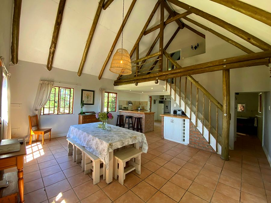 Dining area under the wooden beams