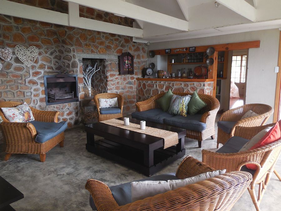 Lounge with stone fireplace